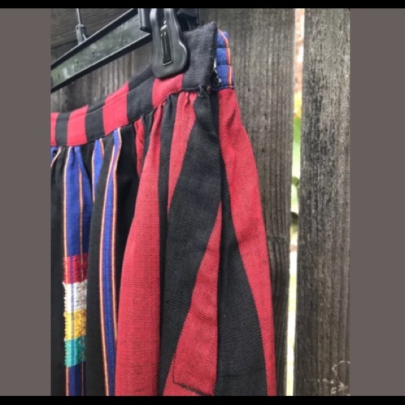 VTG Boho Hippie Peasant Tribal Stripe Fringe Skirt - Picture 4 of 8